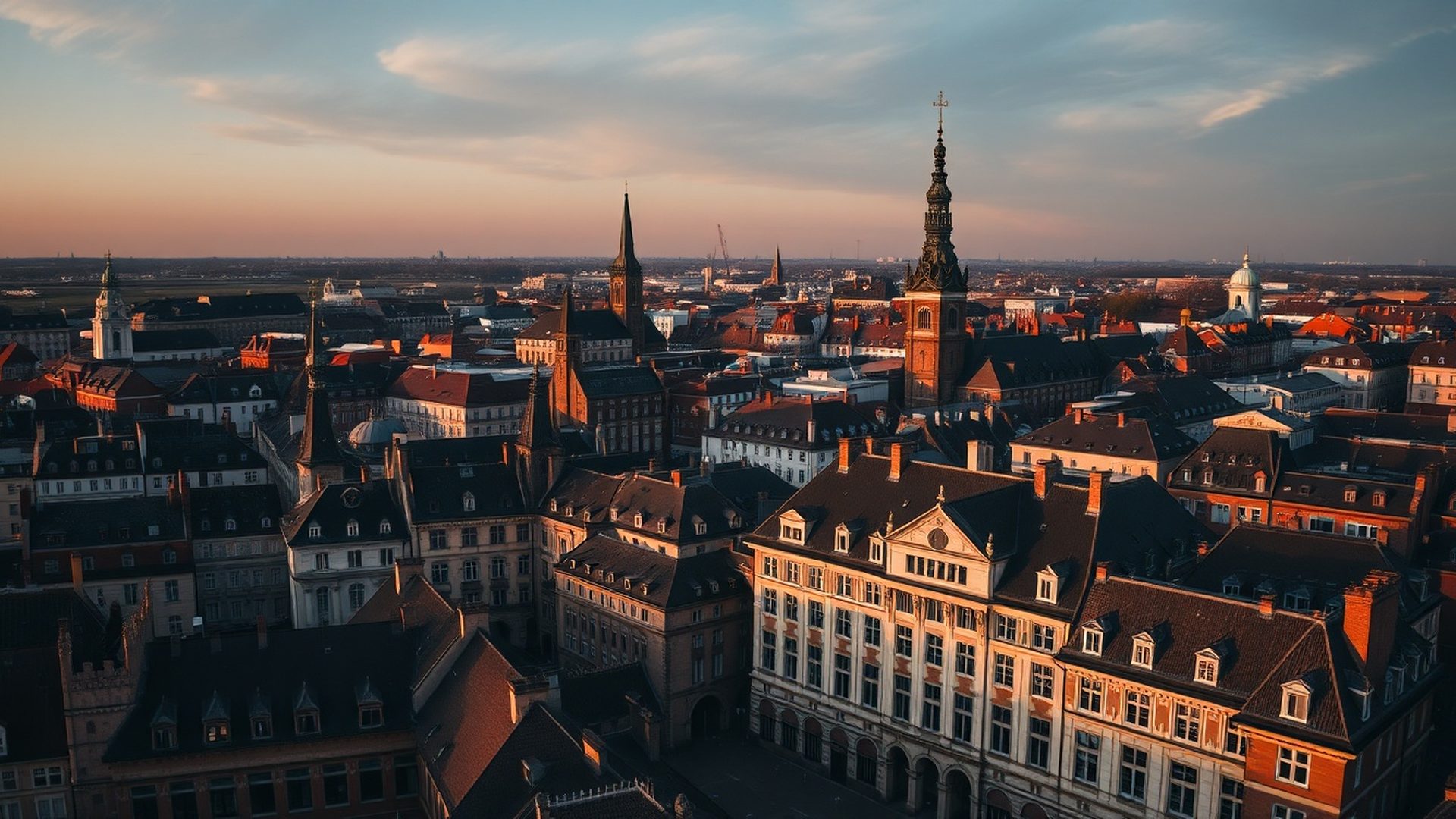 Panorama gdańskiego Starego Miasta o złotej godzinie